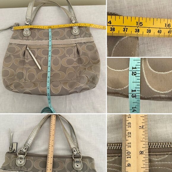 Y2K Coach Signature Poppy Gray Silver Tote Bag Purse Zip Closure Shoulder Bag - Picture 11 of 12